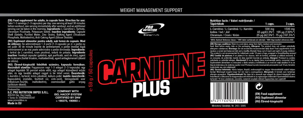 Carnitine Plus | L-Carnitina, Iod si Crom  pronutrition.ro
